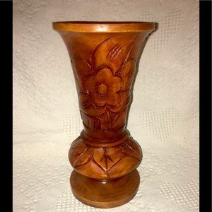Vintage Hand-Carved Wooden Vase